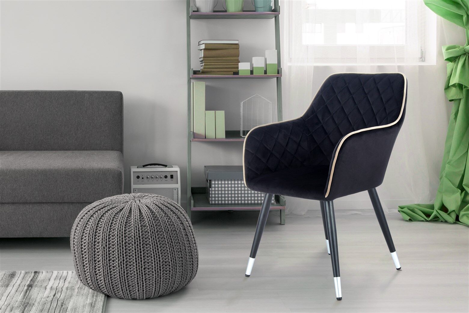 Stoel Amino 600 Zwart Grijs: Zwarte design stoel met grijze accenten en elegante poten, Nieuwe Sfeer