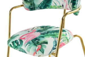 Stoel Forest 400 Groen Bloemen Fluweel: Stoel met flamingo's en tropische bladeren.