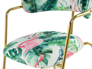 Stoel Forest 400 Groen Bloemen Fluweel: Stoel met flamingo's en tropische bladeren.