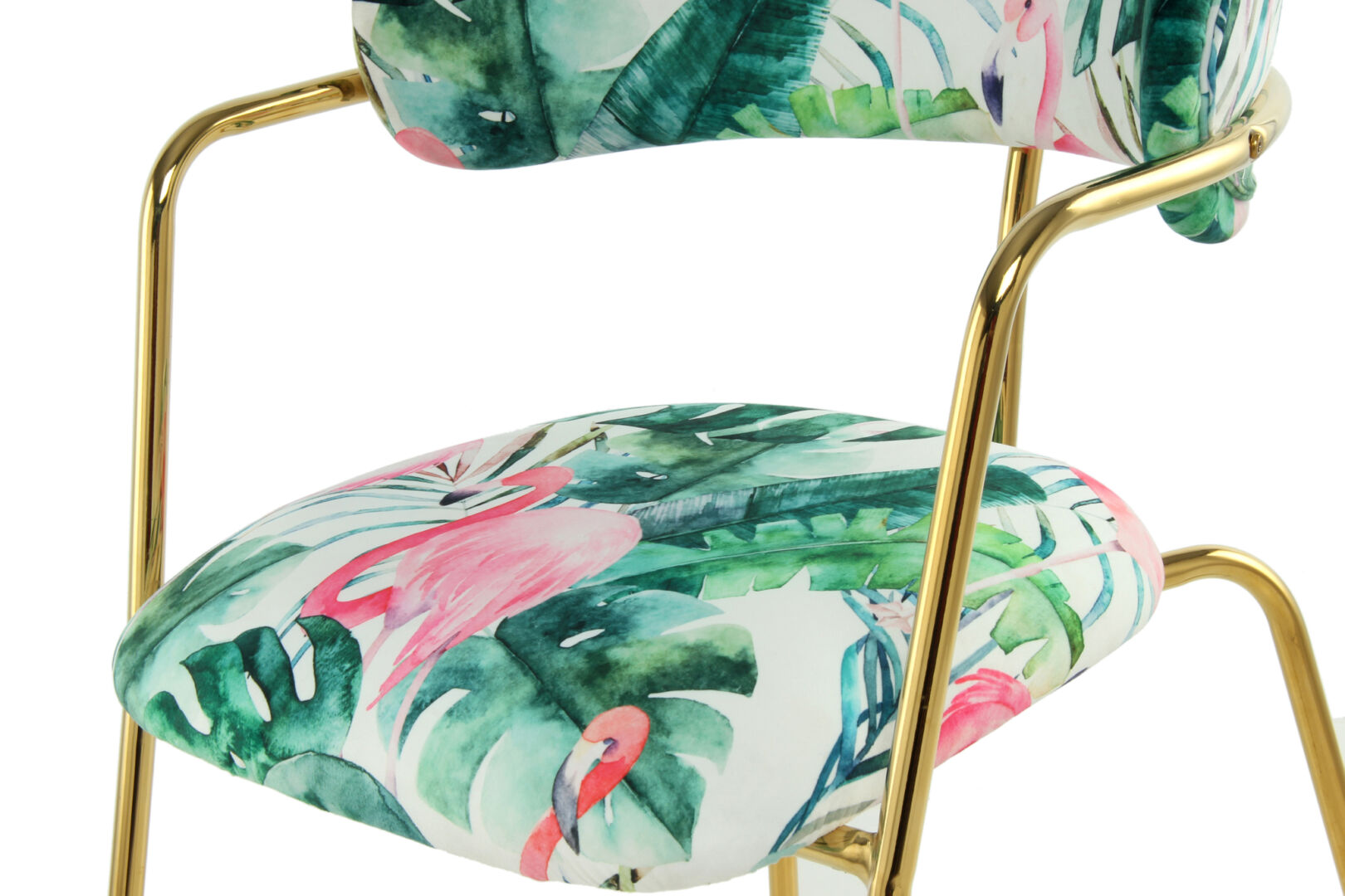 Stoel Forest 400 Groen Bloemen Fluweel: Stoel met flamingo's en tropische bladeren.