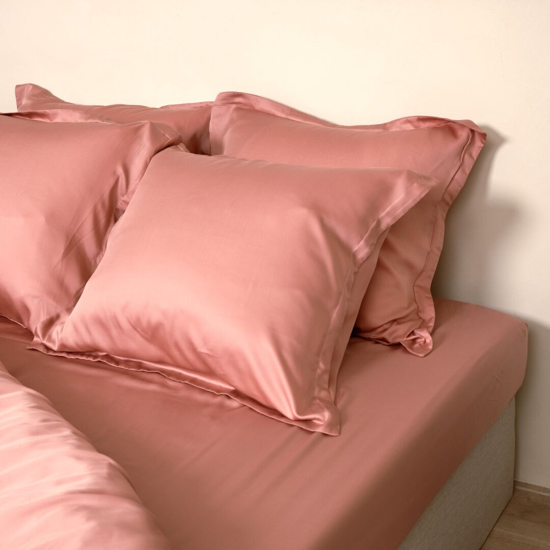 Topper hoeslaken 180 x 210 cm Terra Roze Tencel nauwsluitend - Afbeelding 4