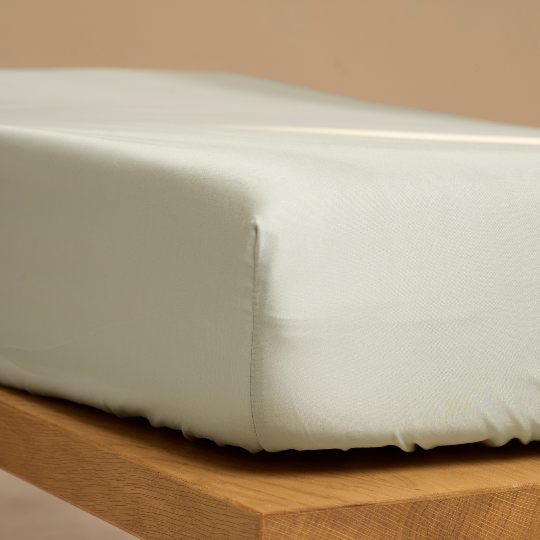 Hoeslaken 200 x 200 x 30 cm Grijs Groen Tencel Satijnweving - Afbeelding 2