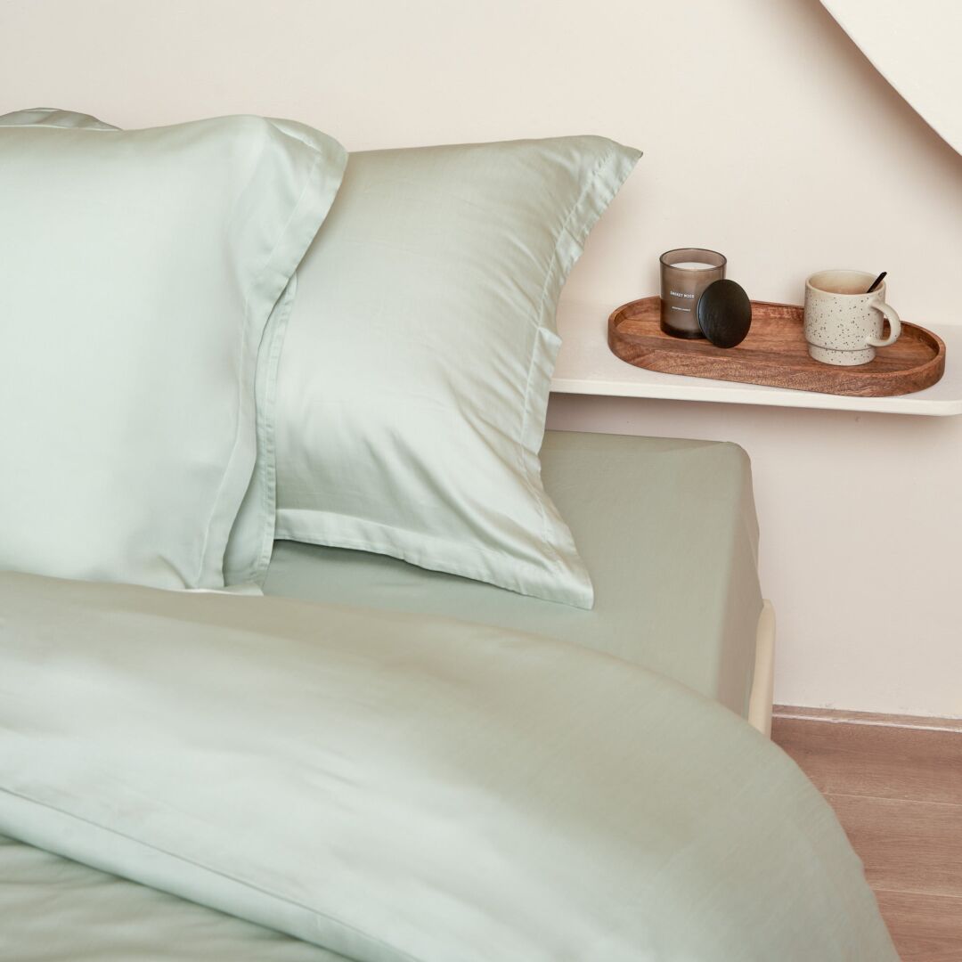 Hoeslaken 200 x 200 x 30 cm Grijs Groen Tencel Satijnweving - Afbeelding 4