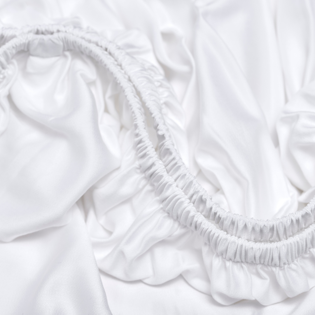 Hoeslaken 90 x 220 x 30 cm Wit TENCEL Lyocell Satijnzacht - Afbeelding 4