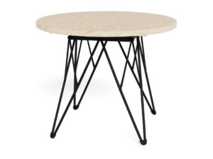 Bijzettafel Beige, Zwart 55 CM Rond  Travertin