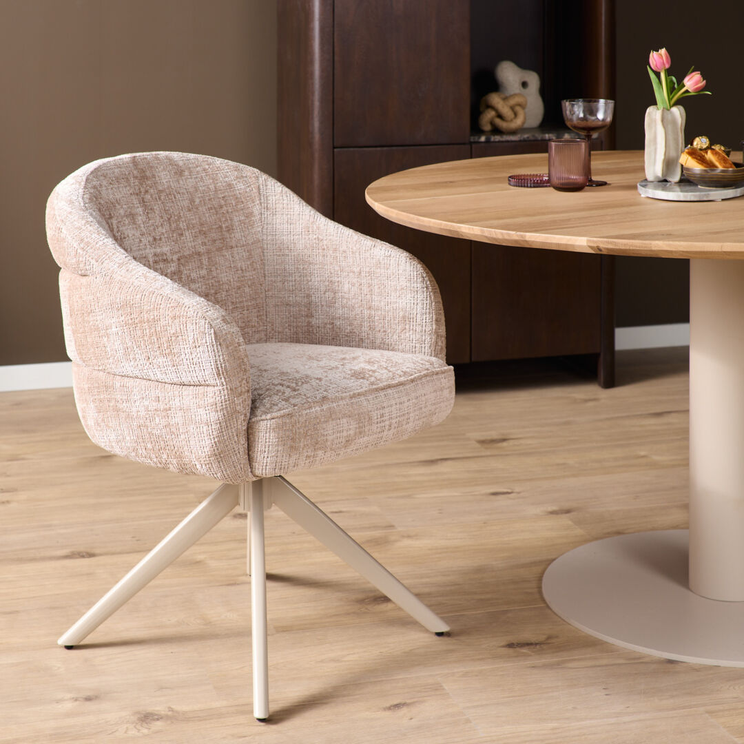 Eetkamerstoel Bella Beige Zandkleur Draaibaar | Nieuwe Sfeer - Afbeelding 11