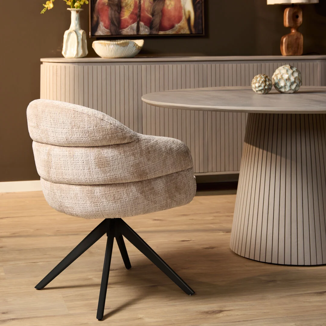 Eetkamerstoel Alona beige stof auto-return met armleuning set van 2 - Afbeelding 2