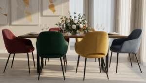 gekleurde velvet eetkamerstoelen