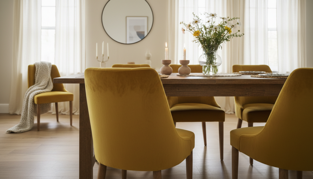 gele velvet eetkamerstoelen