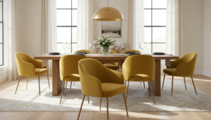 gele velvet eetkamerstoelen