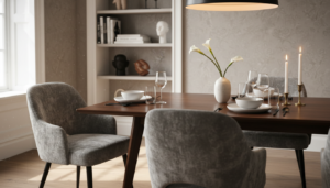 grijze velvet eetkamerstoelen