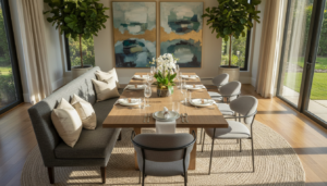 rechthoekige eettafel met bank