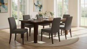 rechthoekige eettafel met stoelen