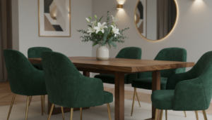 velvet eetkamerstoelen houten eettafel