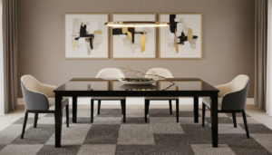 zwarte rechthoekige eettafel