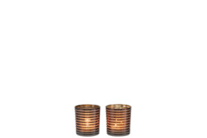 Theelichthouder Strepen Glas Bruin