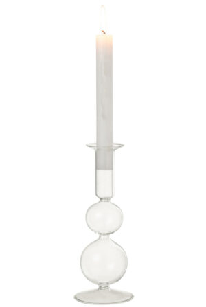 Kaarsenhouder 2 Bollen Glas Transparant Groot