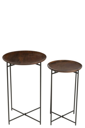 Bijzettafel Zwart, Bruin 39 x 56 CM Rond  Mangohout