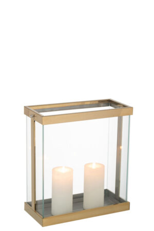 Kaarsenhouder Lantaarn Rechthoekig Glas Goud Klein