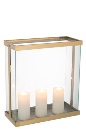 Kaarsenhouder Lantaarn Rechthoekig Glas Goud Groot