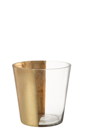 Orkaan Boe Glas Transparant Goud Medium – Kaarsenhouder