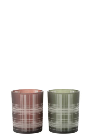 Kaarsenhouder Orkaan Controle Glas Bruin Groen Set 2