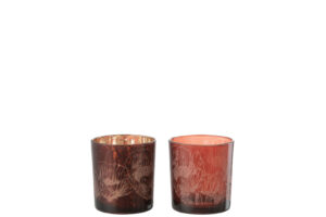Theelichthouder Bloemen Glas Bordeaux/Antiek Bordeaux Klein Set van 2