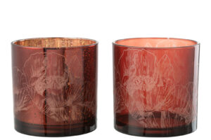 Kaarsenhouder Hurricane Bloemen Glas Bordeaux Groot Set 2
