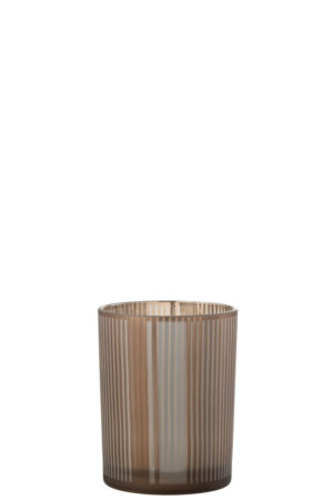 Kaarsenhouder Orkaan Strepen Glas Bruin Wit Medium