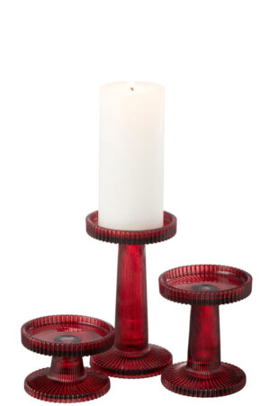 Kaarsenhouder Nelly Glas Kersenrood Set van 3