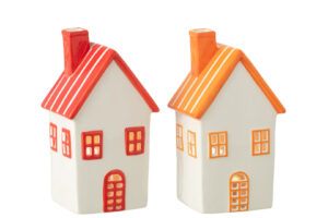 Theelichthouder Huis Dolomiet Oranje Rood Set 2