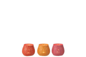 Theelichthouder Cilinder Metaal/Glas Mix Klein Set van 3