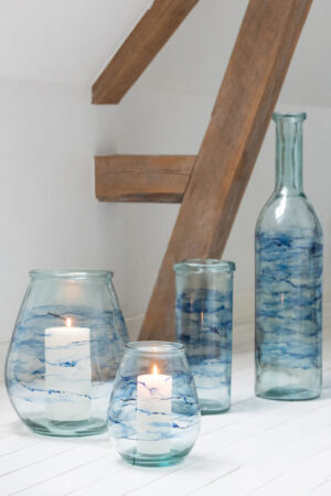 Kaarsenhouder Orkaan Glas Cilinder Golven Blauw