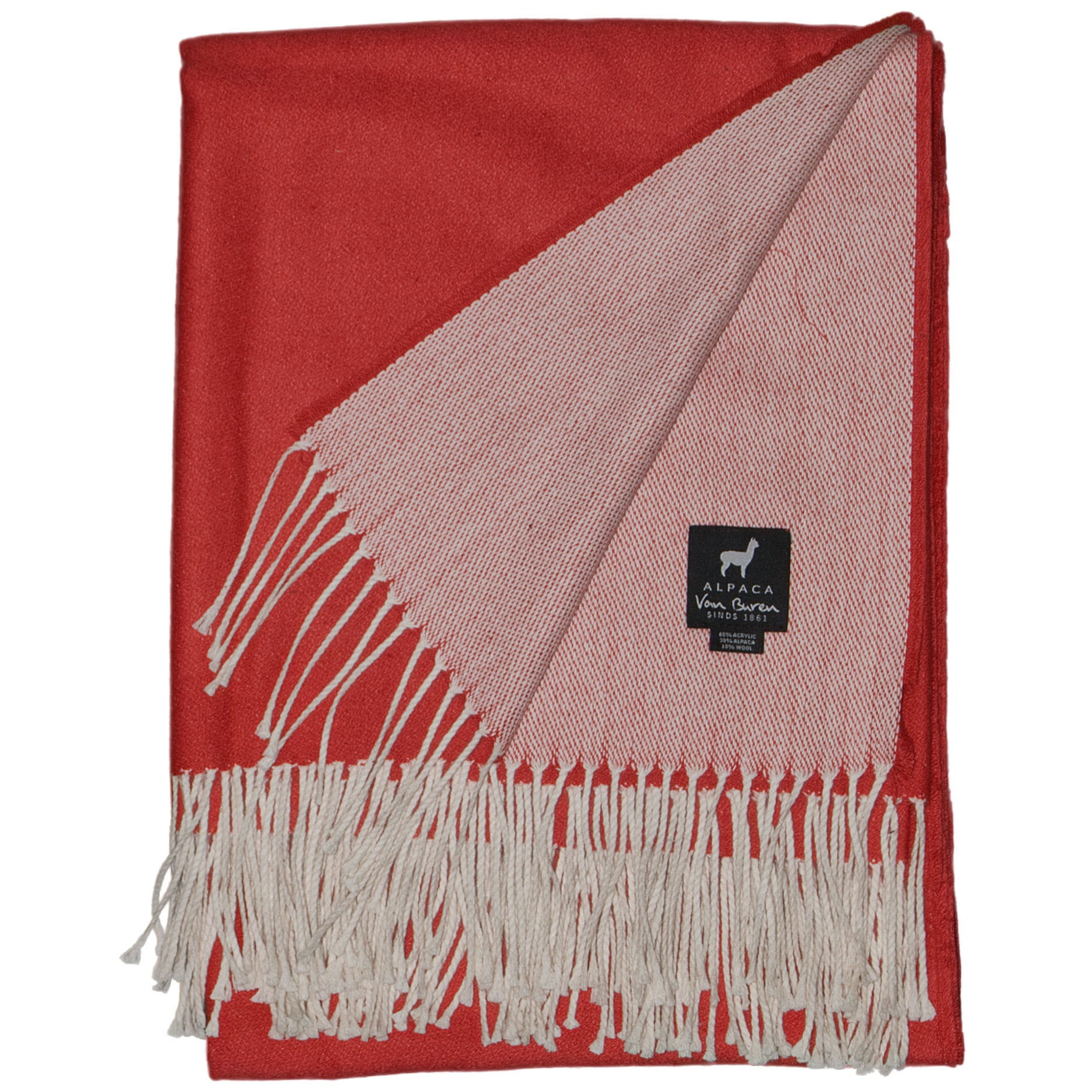 Rode Plaid Passek met witte franjes, 175 x 135 cm, warm en licht voor bank of bed