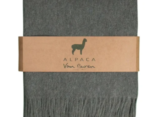 Plaid Staalvun mintgroen 200x150 cm, zachte alpacawol plaid met label en franjes, stijlvol verpakt