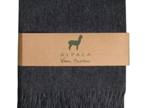 Plaid Kaardol antraciet, zachte alpaca- en schapenwol plaid 200 x 150 cm met franjes, verpakt met band
