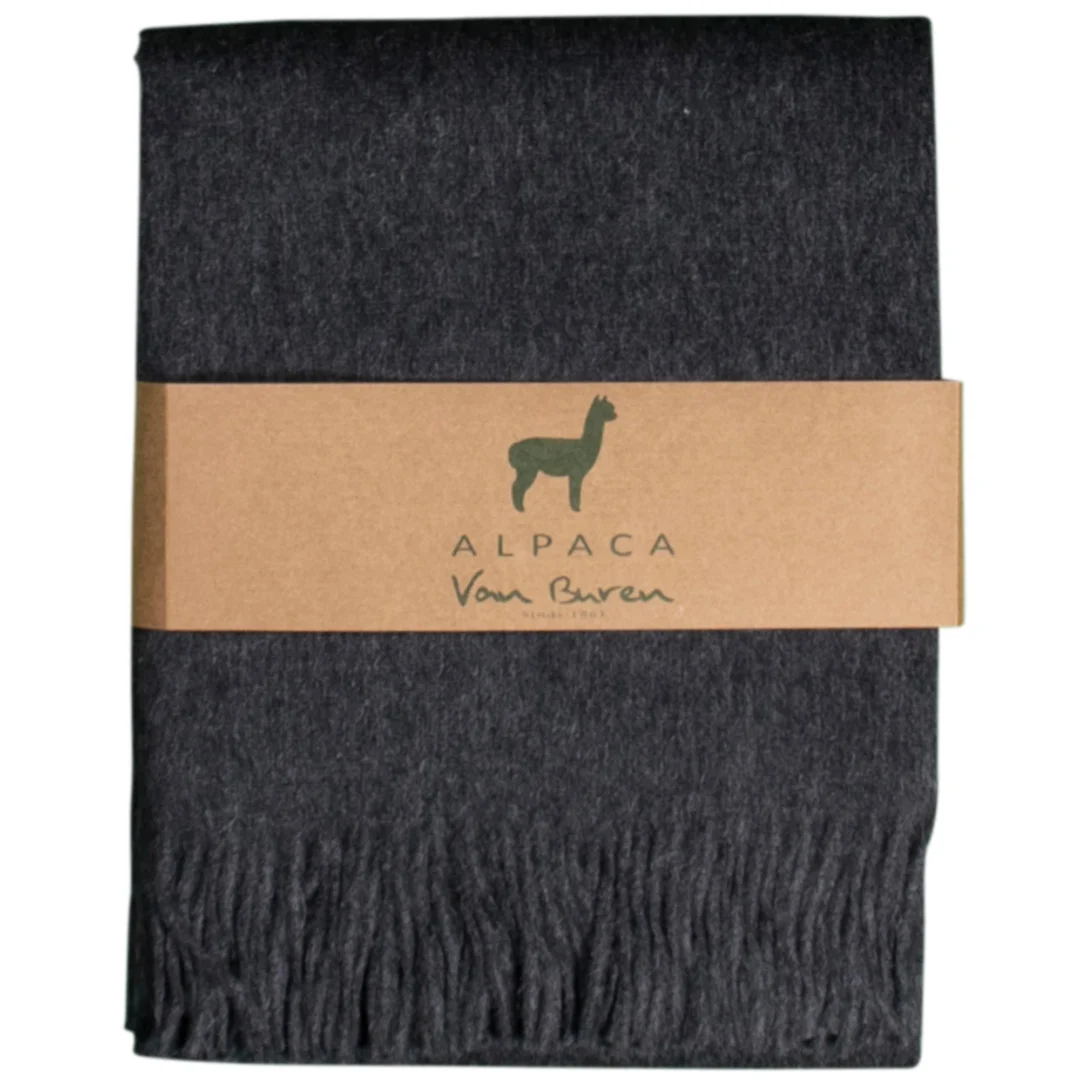 Plaid Kaardol antraciet, zachte alpaca- en schapenwol plaid 200 x 150 cm met franjes, verpakt met band
