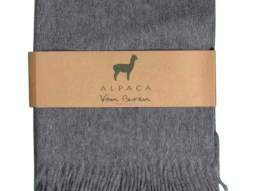Plaid Jiernos Grijs van alpaca- en wolmix, zacht gevouwen met franjes en banderol