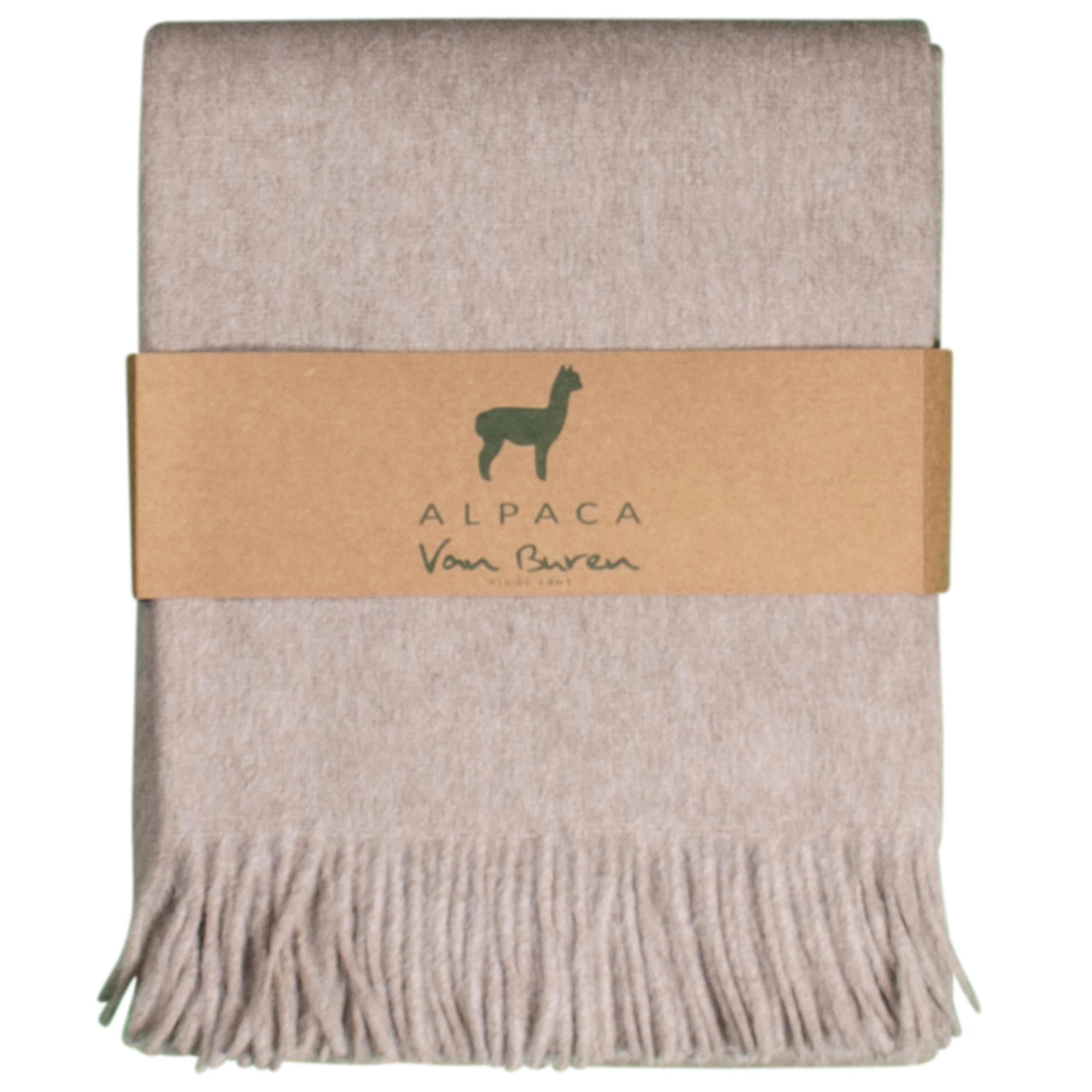 Plaid Milero Mintgroen in zachte lichtbeige tint met franje, luxe alpacawolmix en banderol verpakking