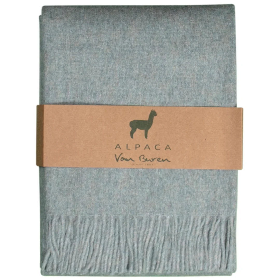 Plaid Grooskel mintgroen, zacht geweven met franjes en verpakt met Alpaca-label, 200 x 150 cm