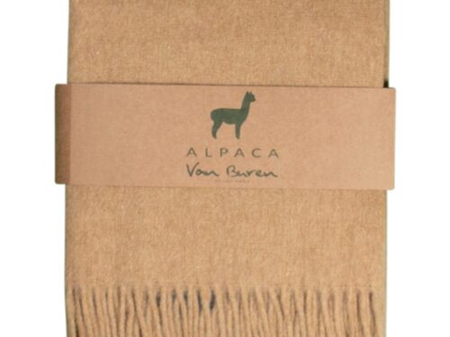 Plaid Nooldaro in mintgroen, opgevouwen met label en franjes, 200 x 150 cm, zacht alpacawolmix.