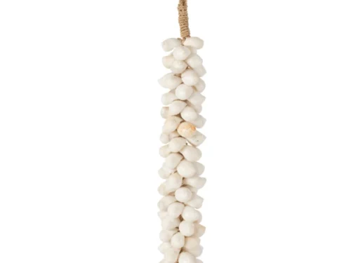 Schelpenhanger Klause Wit met witte schelpen en raffia, lange natuurlijke hangdecoratie voor het interieur