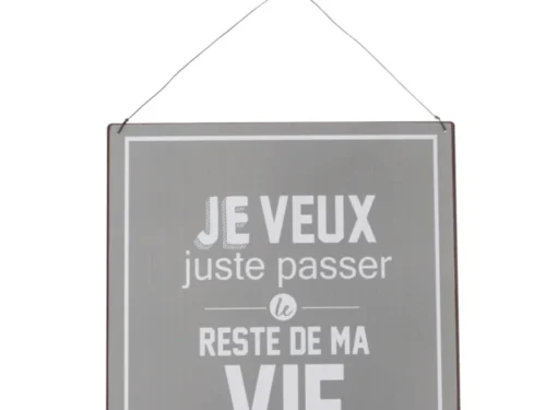 Grijs metalen Bord Kiela Metaal met wit tekstdesign, slank wandbord uit de Life/Vie collectie