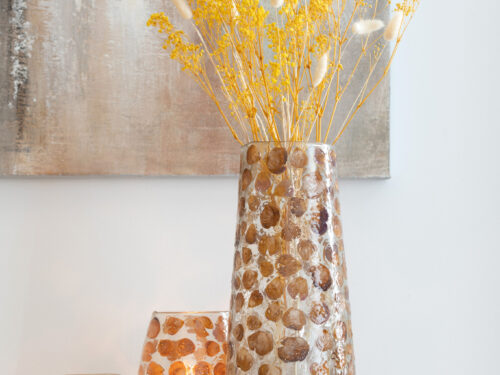 Droogbloemen Taallello Gras Wit in hoge vaas, luchtig geel-wit en natuurlijk van 100% gras, 85 cm lang