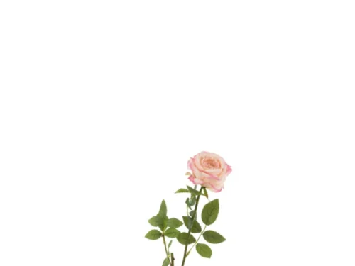 Kunstbloem Vaundol roze roos van stof met groene bladeren, slanke steel en natuurlijke uitstraling