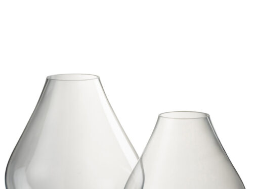 Vaas Juka van transparant glas, elegante organische vorm, 28 cm hoog, modern decoratiestuk