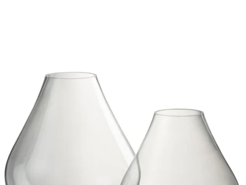 Vaas Juka van transparant glas, elegante organische vorm, 28 cm hoog, modern decoratiestuk