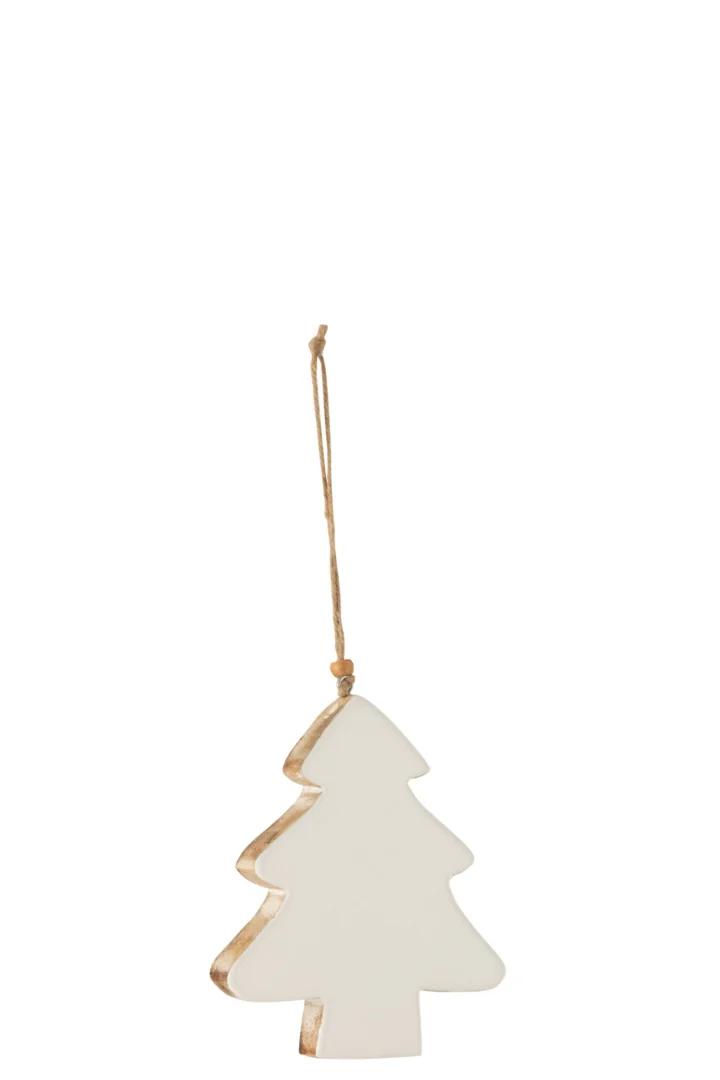 Kerstboom Vaumena wit mangohout hanger met touw, slank en elegant kerstornament