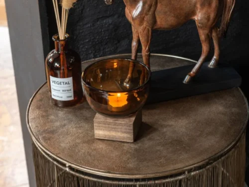 Decoratie Jielloro Bruin paard op ronde tafel, compact woonaccessoire met warme, natuurlijke uitstraling