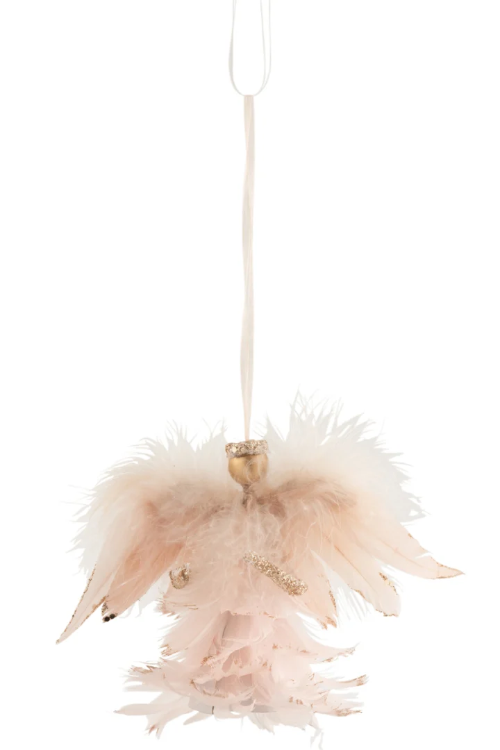 Decoratiefiguur Skeimmun veren engeltje roze H11,5 cm met glitteraccenten en hanglus